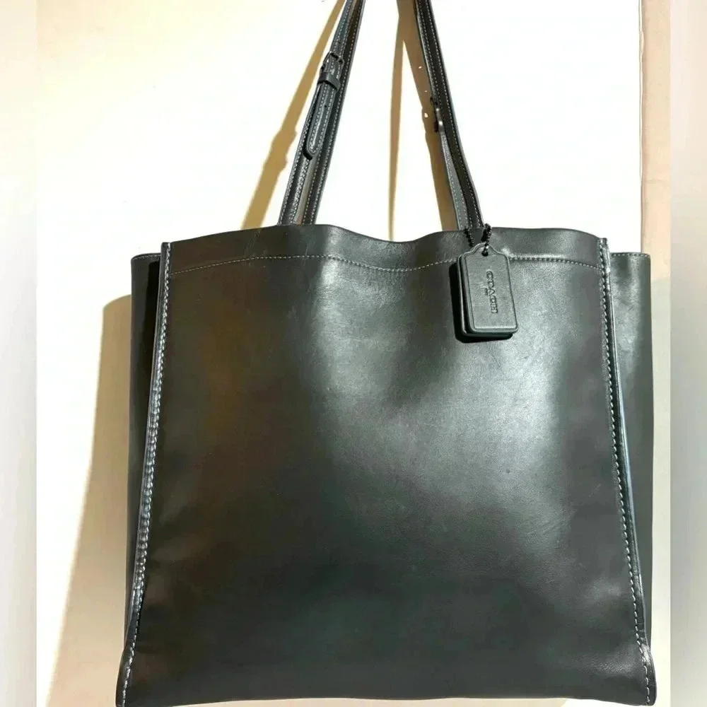 Coach navy blue gray leather shoulder handbag